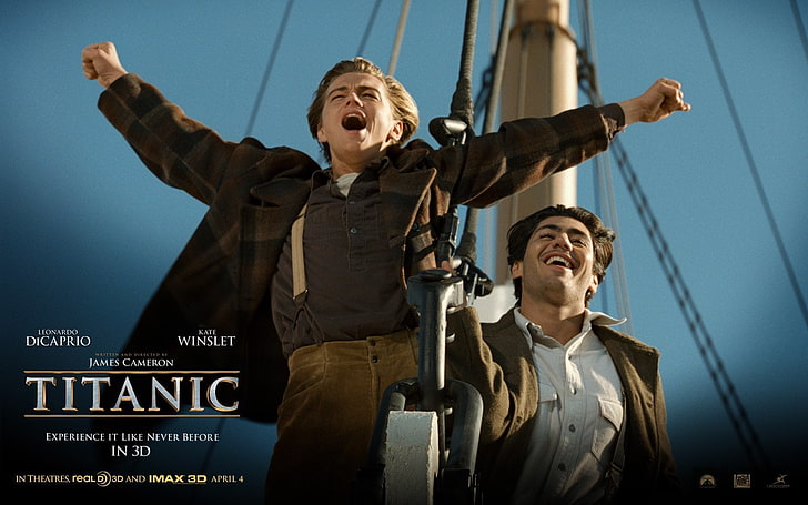 Movie, Titanic, Leonardo Dicaprio, low angle view, waist up
