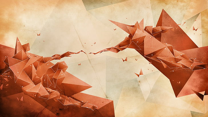 digital art, geometry, red, low poly, The Creation of Adam