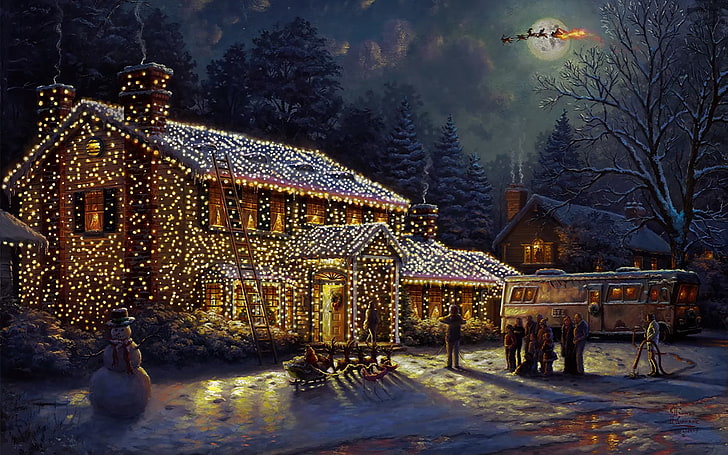 oil painting  canvas  movies  Christmas  christmas lights  National Lampoons Christmas Vacation, HD wallpaper