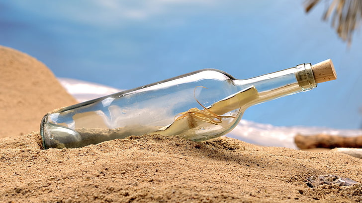 message in a bottle, bottles, glass - material, container, land, HD wallpaper