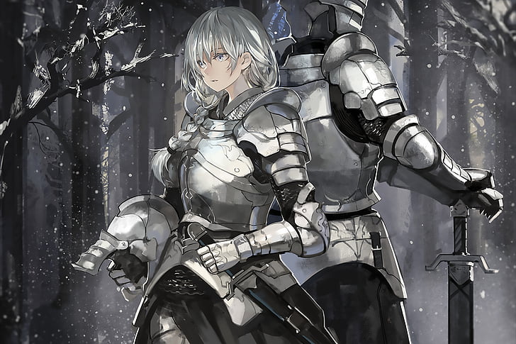 HD wallpaper: Anime, Original, Armor, Girl, Knight, Snow, Sword, White Hair  | Wallpaper Flare