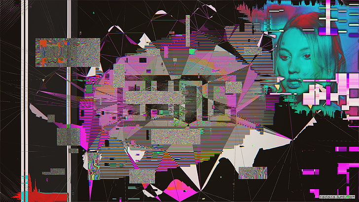 women's black top illustration, glitch art, abstract, cyberpunk, HD wallpaper