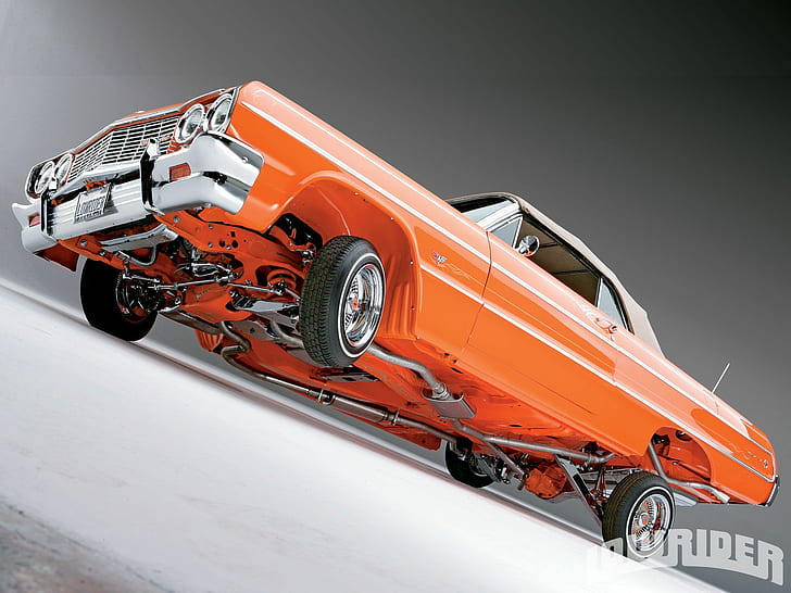 Chevrolet Impala Low Rider HD, orange vintage coupe, cars, HD wallpaper