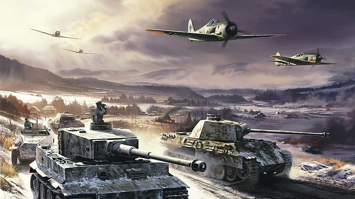World War II, Germany, Tiger I, Pzkpfw V Panther, Focke-Wulf, Aircraft, Tank, HD wallpaper