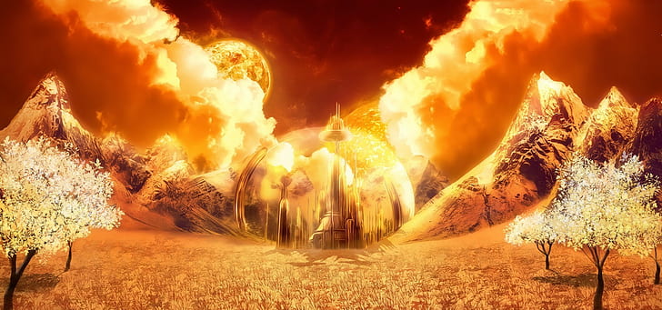 doctor who gallifrey, burning, panoramic, fire, motion, nature, HD wallpaper