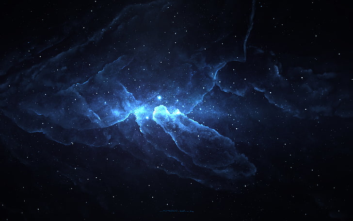 black and blue nebula digital wallpaper, digital art, artwork