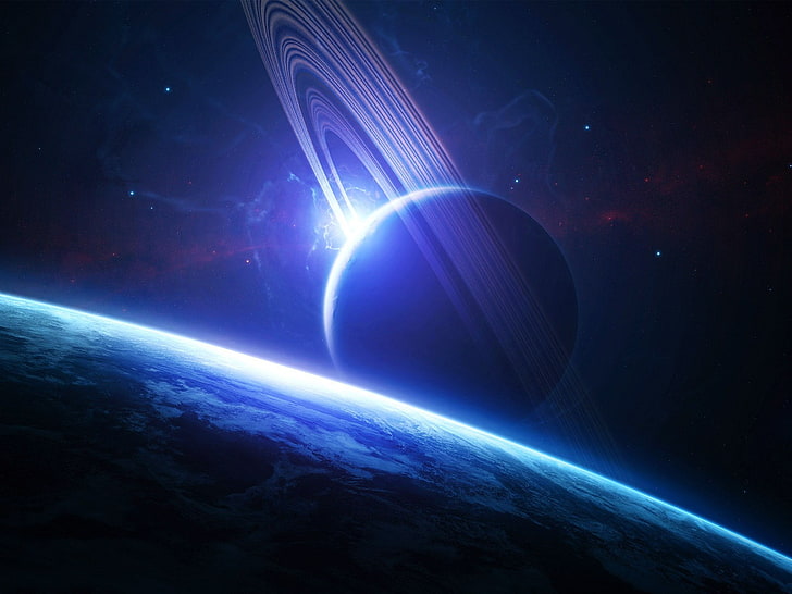 black planet, spacescapes, space art, planetary rings, planet - space, HD wallpaper