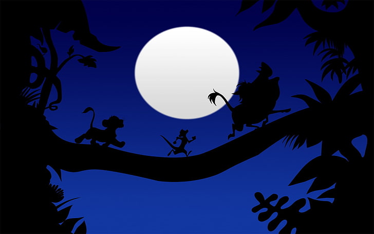 The Lion King, cartoon, animated movies, Simba, Moon, silhouette, HD wallpaper