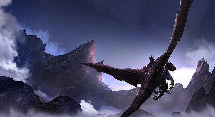 fantasy art, dragon, sky, cloud - sky, nature, no people, beauty in nature
