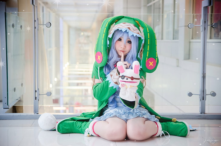 blue haired female anime character, Date A Live, cosplay, Yoshino
