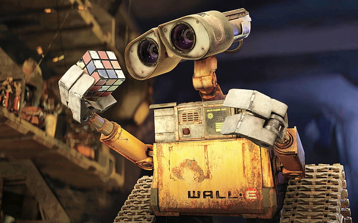 WALL E & Rubiks Cube HD, movies, pixars, HD wallpaper