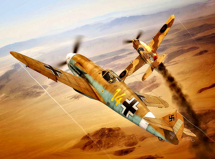 Smoke, Desert, The second World war, North Africa, P-40 Tomahawk, HD wallpaper