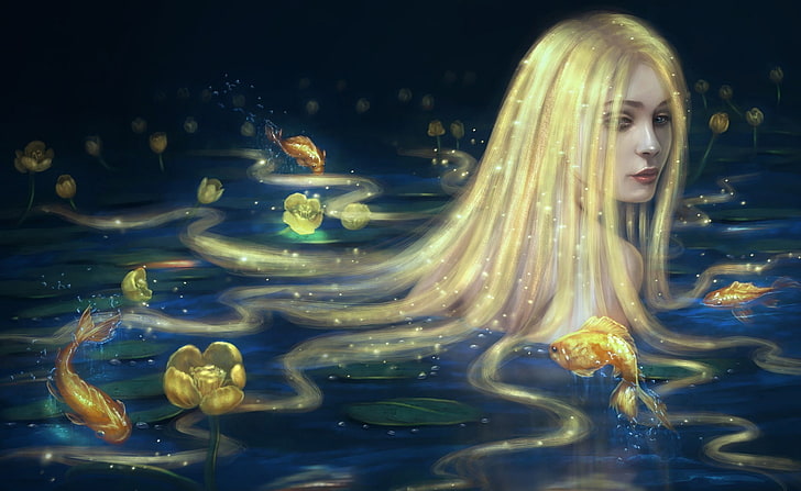 artwork, fantasy girl, fantasy art, women, water, sea, nature, HD wallpaper