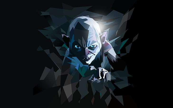 Gollum illustration, The Lord of the Rings, The Hobbit, low poly