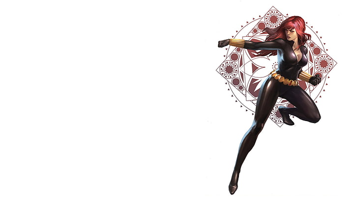 Marvel Black Widow illustration, Marvel Comics, artwork, white background, HD wallpaper