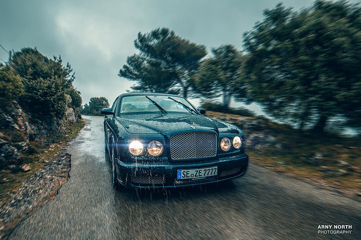 Bentley, rain, road, Arny North, car, HD wallpaper