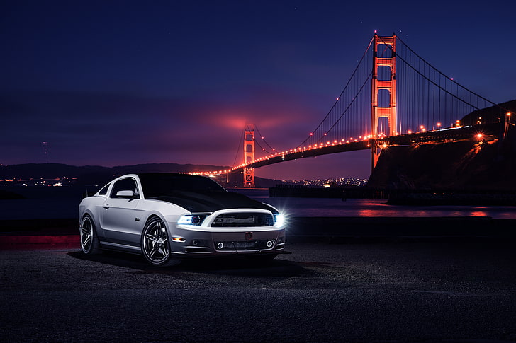 Mustang, Ford, Muscle, Car, Front, Bridge, White, Collection, HD wallpaper