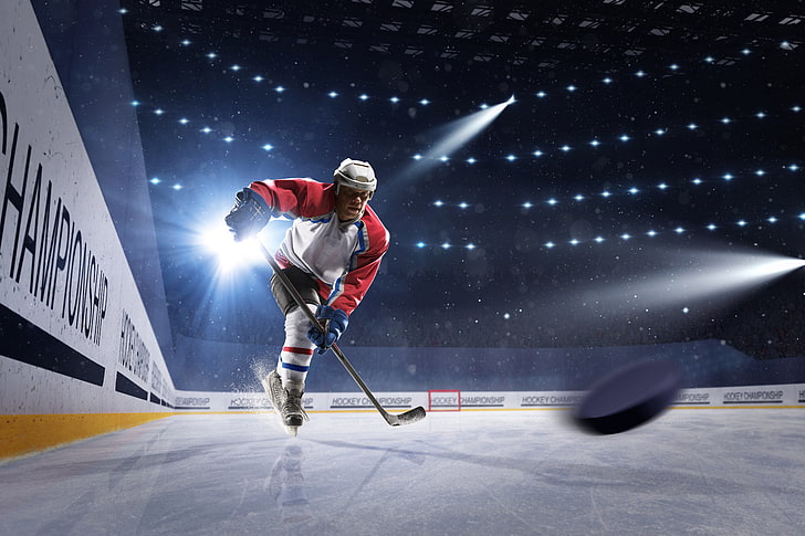 men's white and red ice hockey jersey shirt, light, sport, gloves, HD wallpaper