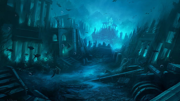 Atlantis, andreas rocha, mythical island-state, HD wallpaper