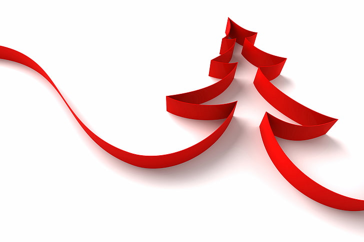 red ribbon Christmas tree form clip art, new year, minimalism, HD wallpaper