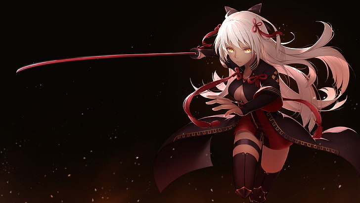 white haired female anime character with sword illustration, Fate/Grand Order, HD wallpaper