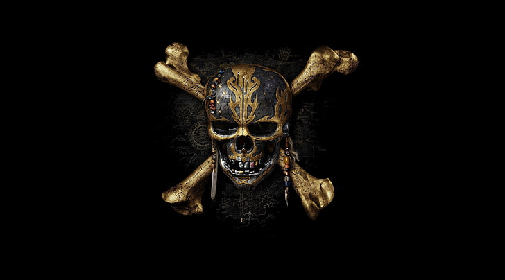 Pirates of the Caribbean Dead Men Tell No Tales, brown and black skull wallpaper