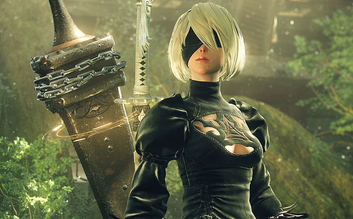 Nier Automata 2B, female anime character holding weapon wallpaper