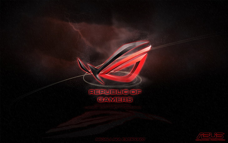 ASUS, Republic of Gamers, red, text, western script, illuminated, HD wallpaper