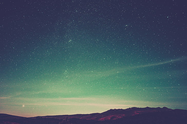 starry night wallpaper, landscape, stars, mountains, nature, astronomy