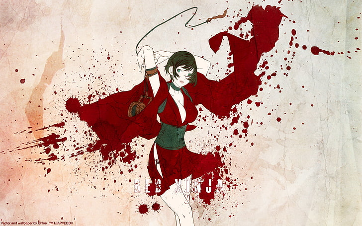 Red Ninja, blood, anime girls, big boobs, one person, creativity, HD wallpaper