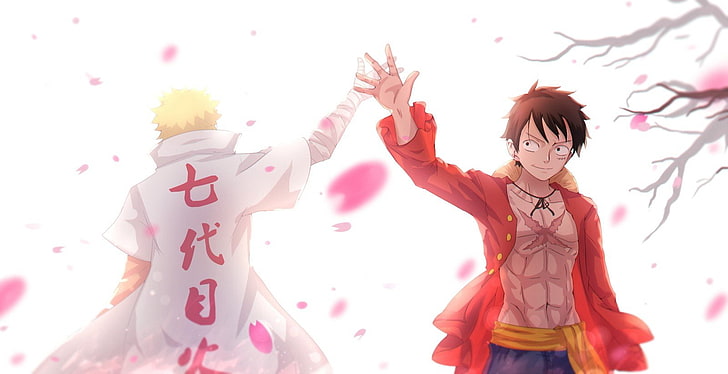 1600x822 px anime Cherry Blossom Monkey D. Luffy One Piece Uzumaki Naruto Space Outer Space HD Art, HD wallpaper
