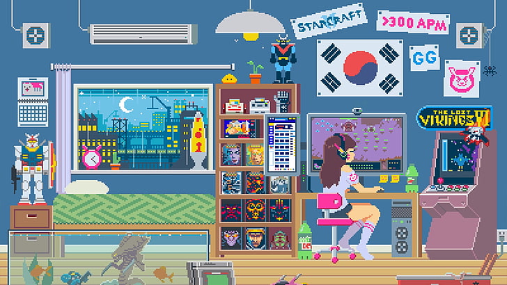girl playing arcade game illustration, video games, D.Va (Overwatch)