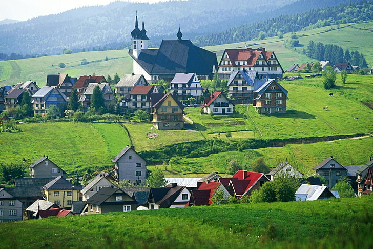aldea, paisaje, verde
