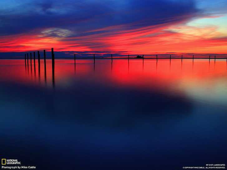 atlantic ocean bay unbelievably beautiful red sky and reflection in bay Nature Sky HD Art, HD wallpaper