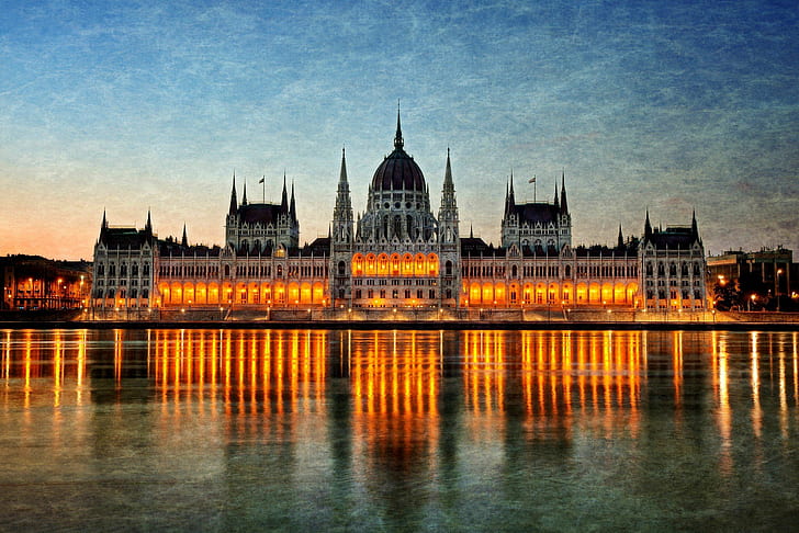 Budapest, Hungarian Parliament Building, Hungary, reflection, HD wallpaper