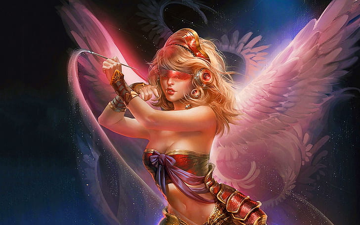 Galactic Angel, female warrior with pink wings poster, lovely