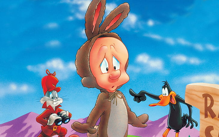 Elmer Fudd, Bugs Bunny and Daffy Duck, looney tunes characters illustration, HD wallpaper
