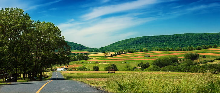 gray road between grass fields during daytime, Wind Gap, Pennsylvania, HD wallpaper