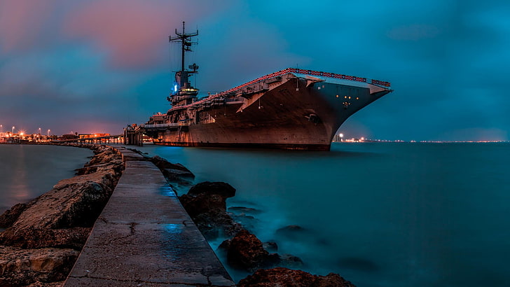 gray ship, military, aircraft carrier, United States Navy, USS Lexington, HD wallpaper