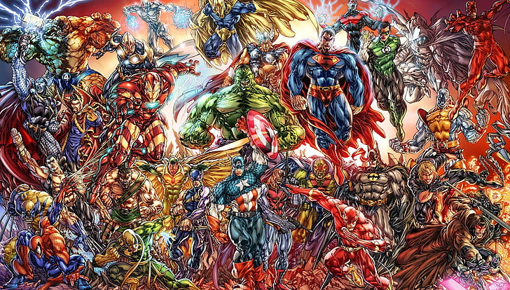 DC and Marvel characters, The Avengers, Spider-Man, Hulk, Wolverine, HD wallpaper