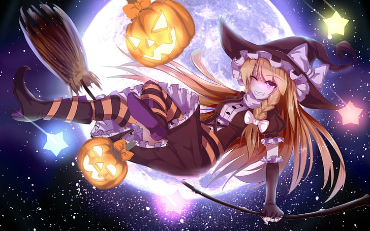 brown haired girl anime character, untitled, Touhou, Halloween