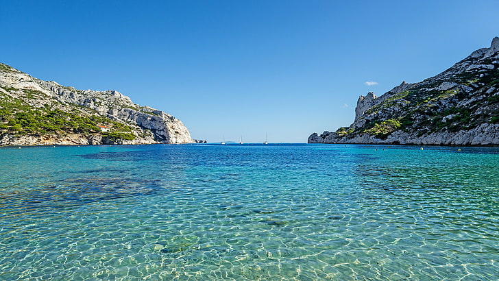 crystal clear, blue sky, sea, mediterranean sea, water, body of water, HD wallpaper