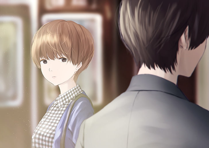 HD wallpaper: anime girl, short hair, semi realistic, anime boy, back view  | Wallpaper Flare