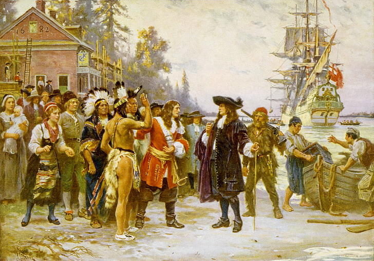The landing of William Penn, art, jean leon gerome ferris, people