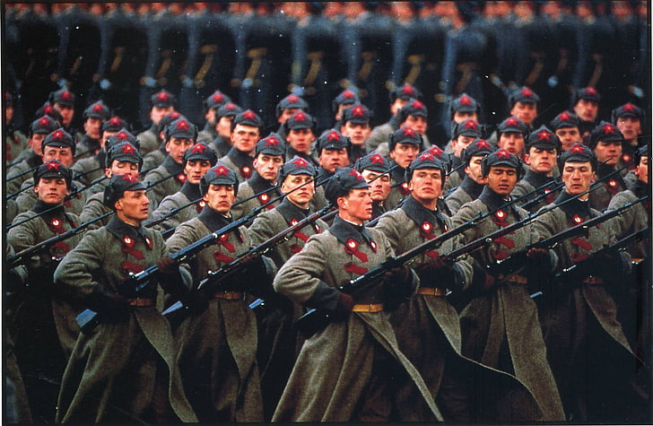 black rifle illustration, red army, parade, rifles, bayonette
