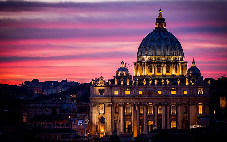 Rome, Italy, Cathedral, architecture, city, night, sky