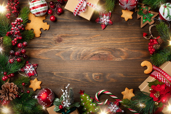 decoration, New Year, Christmas, gifts, wood, xmas, gift box, HD wallpaper