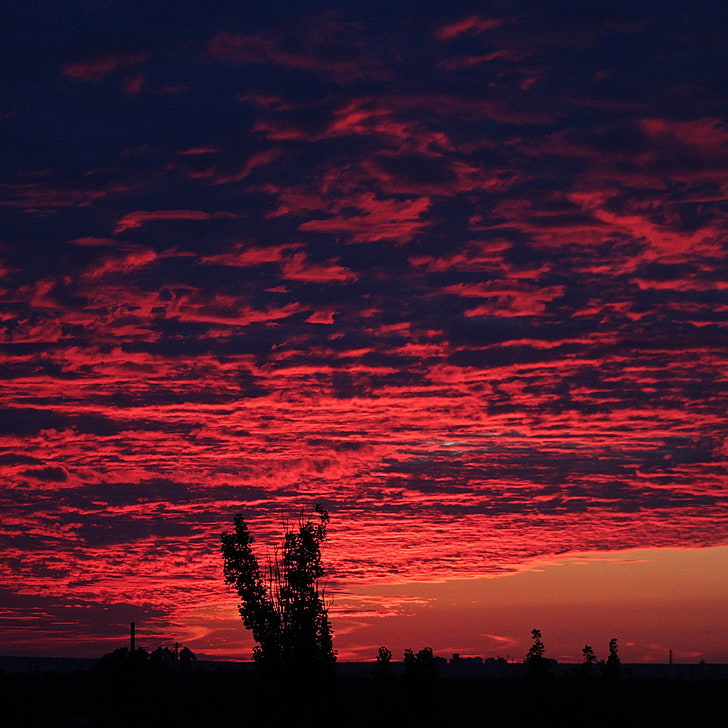 clouds, red sky, sunrise, silhouette, horizon, sunset, cloud - sky, HD wallpaper