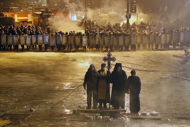 men's black coat, Ukraine, Ukrainian, Maidan, group of people