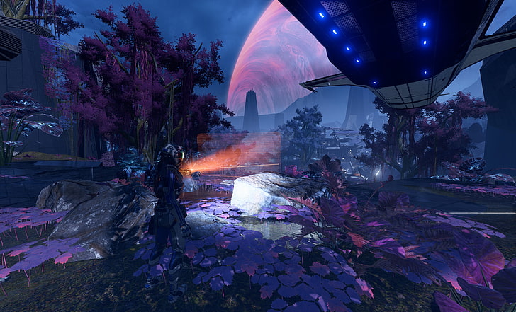 women's pink dress, Mass Effect: Andromeda, Tempest, nature, tree